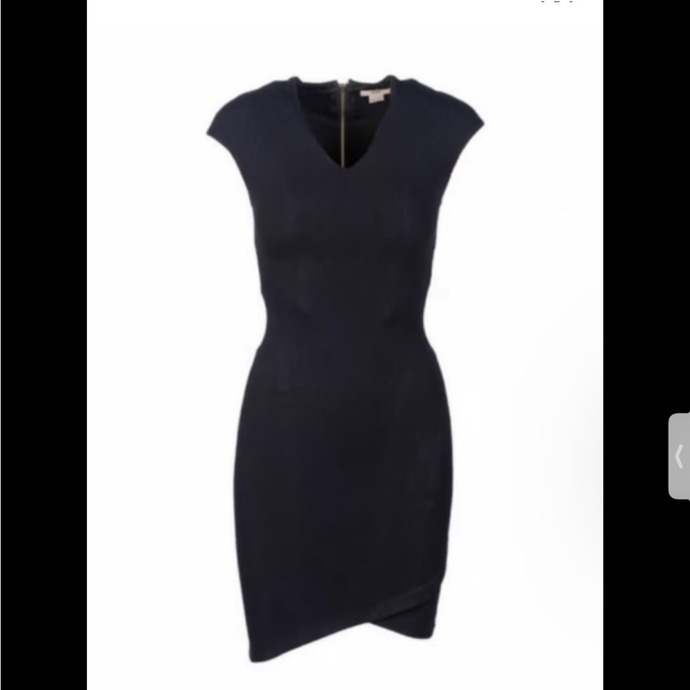 Helmut (Lange) Asymmetrical Black Bodycon, V  neck, Back zip Dress Size M